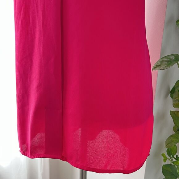 Jones & Co New York Hot Pink Chiffon *Barbiecore* Lightweight Flowy Blouse Large - Picture 3 of 8